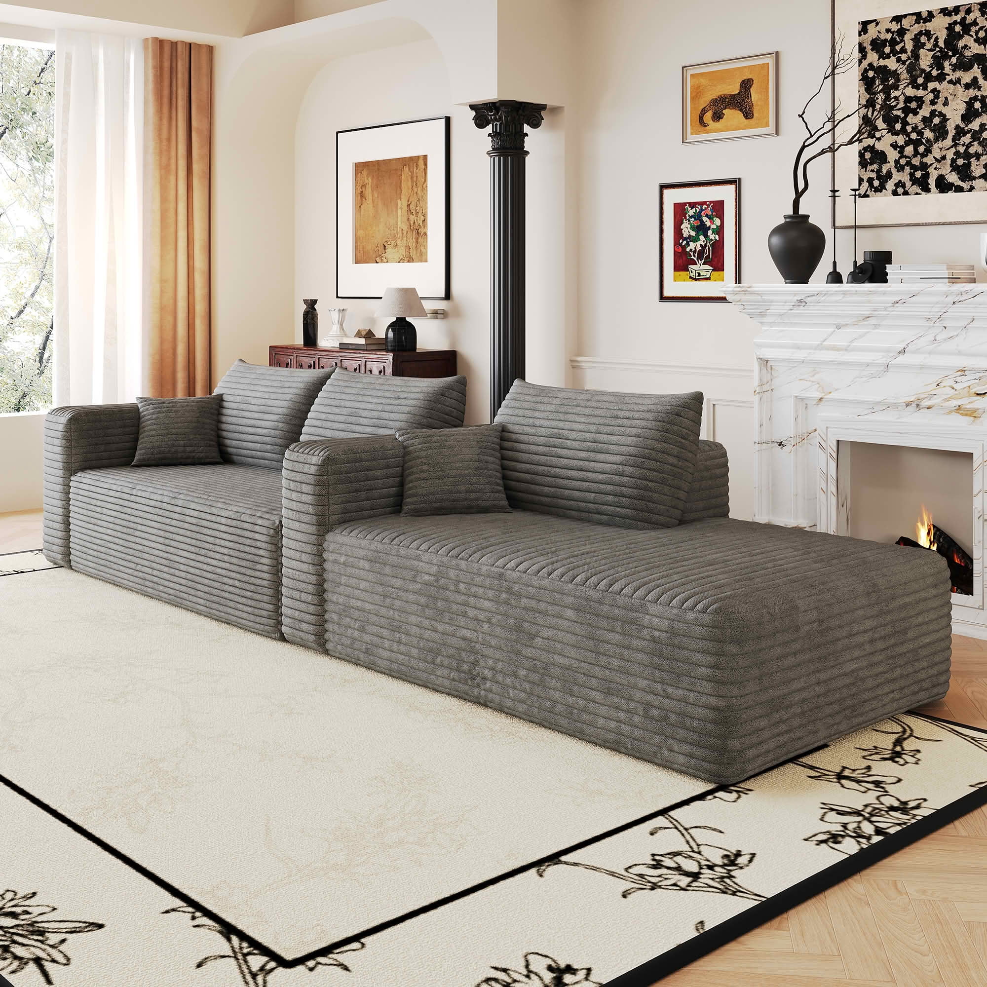 MAYEERTY 103 Inch Cloud L Shaped Sectional Sofa, Plush Corduroy Deep Seat Corner Couch, No Assembly Required Modern Minimalist Sofa for Living Room