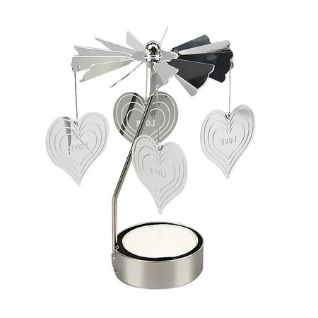 

Uposao Silver Candlesticks Rotating Romantic Rotation Spinning Carrousel Tea Light Candle Holder Dinner Wedding Bar Party L
