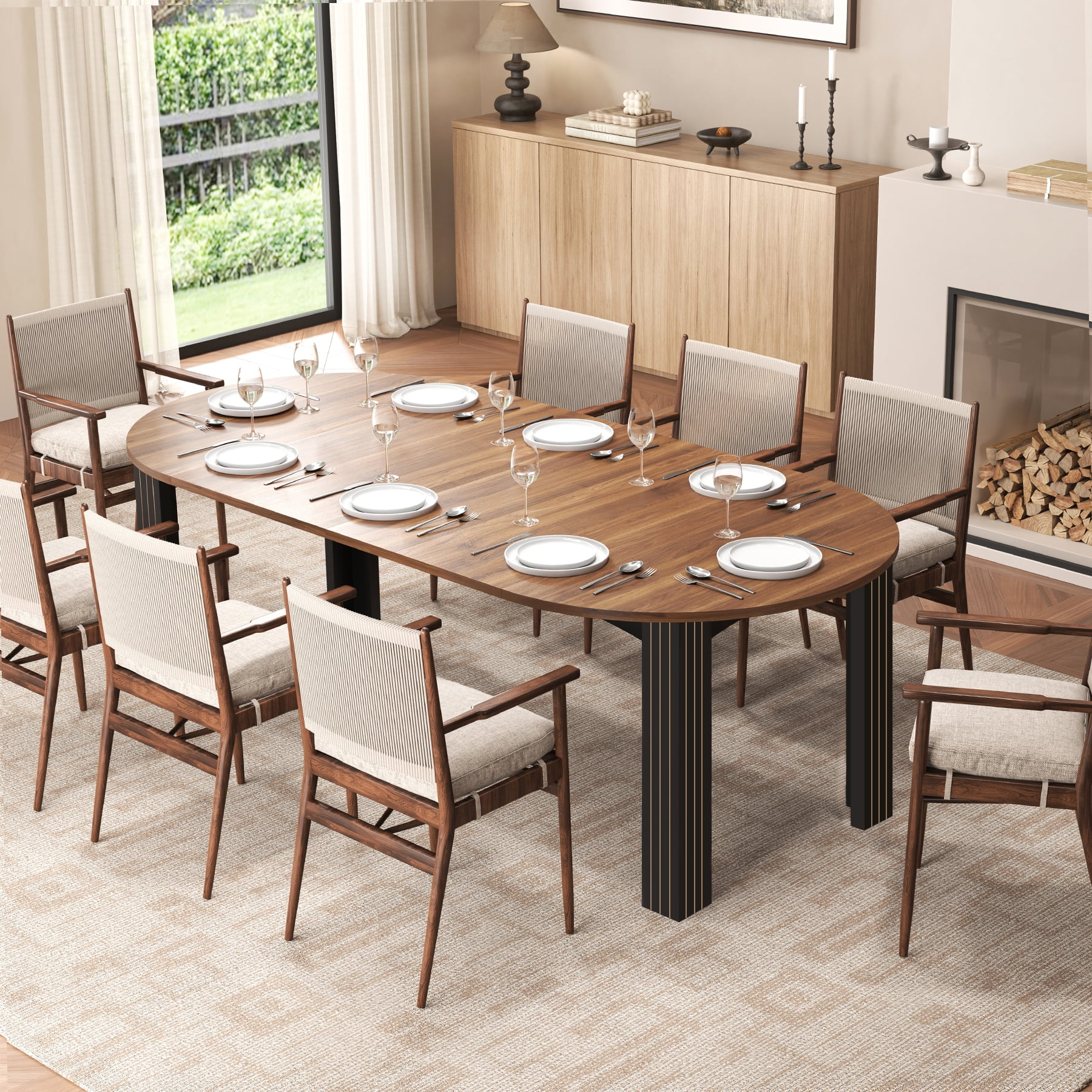 43-78 Inch Extendable Dining Table for 6-8 People, Modern Farmhouse Wood Kitchen Table with Oval Wooden Top and 2 Removable Leaves for Living Room, Breakfast, Restaurant, Dining Room(Walnut)
