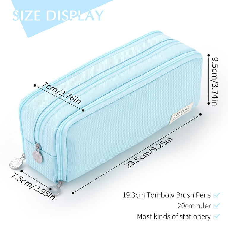 CICIMELON Large Capacity Pencil Case 3 Compartment Pen Pouch Bag for School  Teens Girls Boys Men Women (Light Blue) 