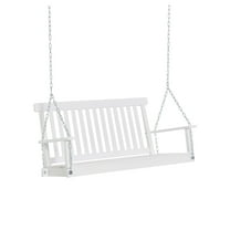 Porch Swing 2-Seater Outdoor, White Wood Patio Swing with Chains - 440lbs Capacity