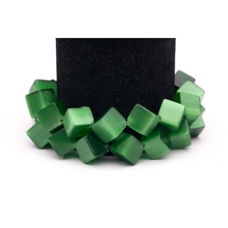 Light Green Glass Eyes - Emerald Green Cat's Eye Beads Diagonal Cube Fiber Optic Glass Beads 13mm