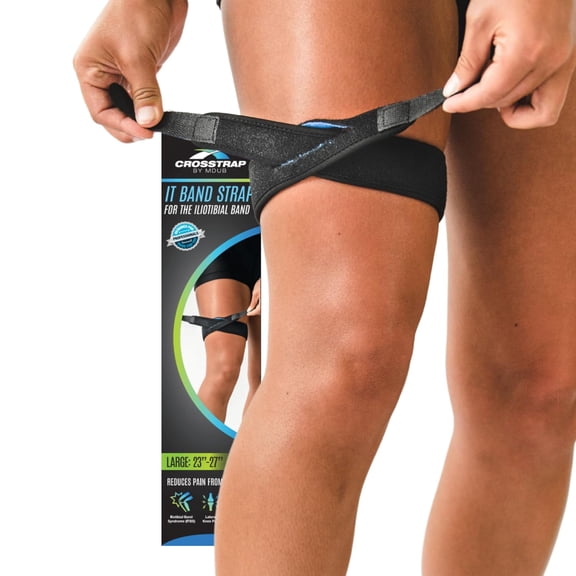CROSSTRAP IT Band Strap | Iliotibial Band Support for Running, Cycling, Hiking and Sports (Black, Large)
