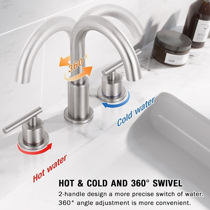 Brushed Nickel Vanity Bathroom Faucet 3 Holes Widespread 2 Handle Sink Mixer Tap