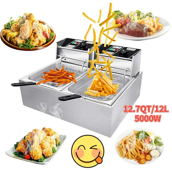 GOOD OFFER! Zokop Electric Countertop Deep Fryer with Dual Baskets Stainless Steel Double Tank Electric Fryer for Home and Commercial Use,12.7QT/12L/Max 5000W,Dual Tank