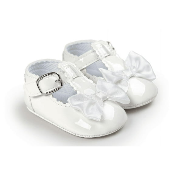 Baby Girls White Patent Bow Mary Janes Flats 6-12M Size 2