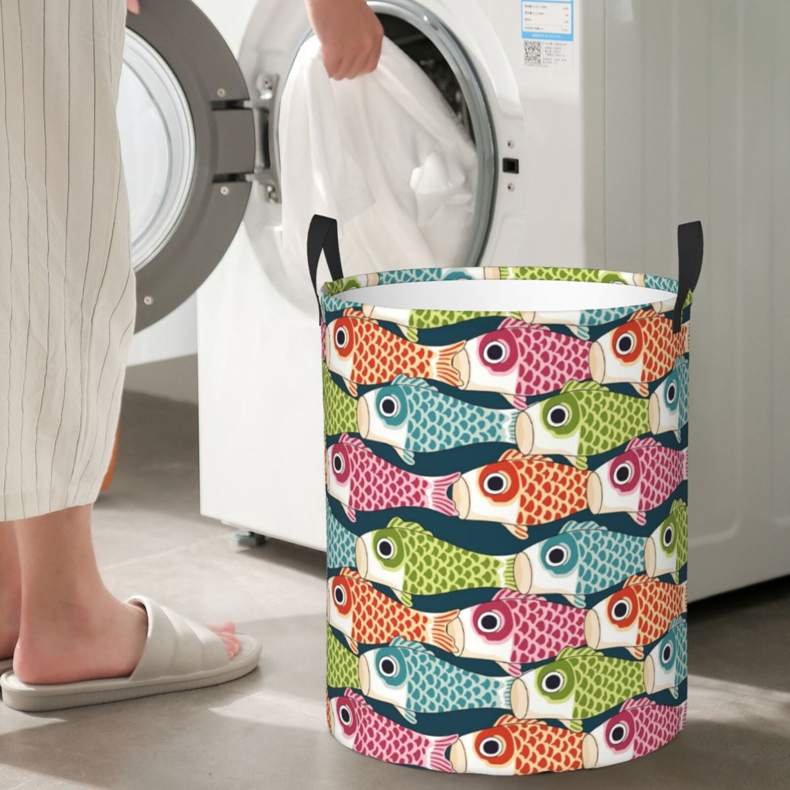 Large Laundry Basket with Handles - Lantern Koi Fish Kids Baby Dirty Clothes Laundry Hamper for Bedroom Aesthetic