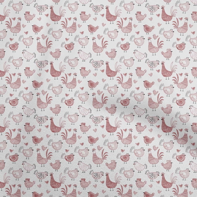 oneOone Polyester Spandex Pastel Red Fabric Birds Rooster Sewing Craft Projects Fabric Prints By Yard 56 Inch Wide