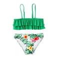 thumbnail image 1 of Girl Swimsuit 2 Piece Summer Tankini Swimwear Striped Ruffle Girls Bathing Suits Size 4-5 Years, 1 of 7