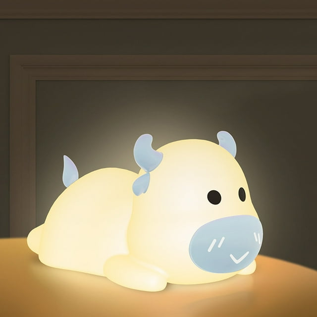 LPSSTORE Cute Cow Night Light Portable Silicone Animal Lamp for Bedroom Color Changing LED Light with Sensor Control for Kids and Nursery