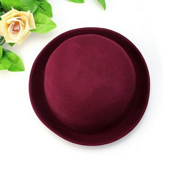 DECORNIJIA Ladies Bowler Style Hat Woolen Dark Red 1Pack