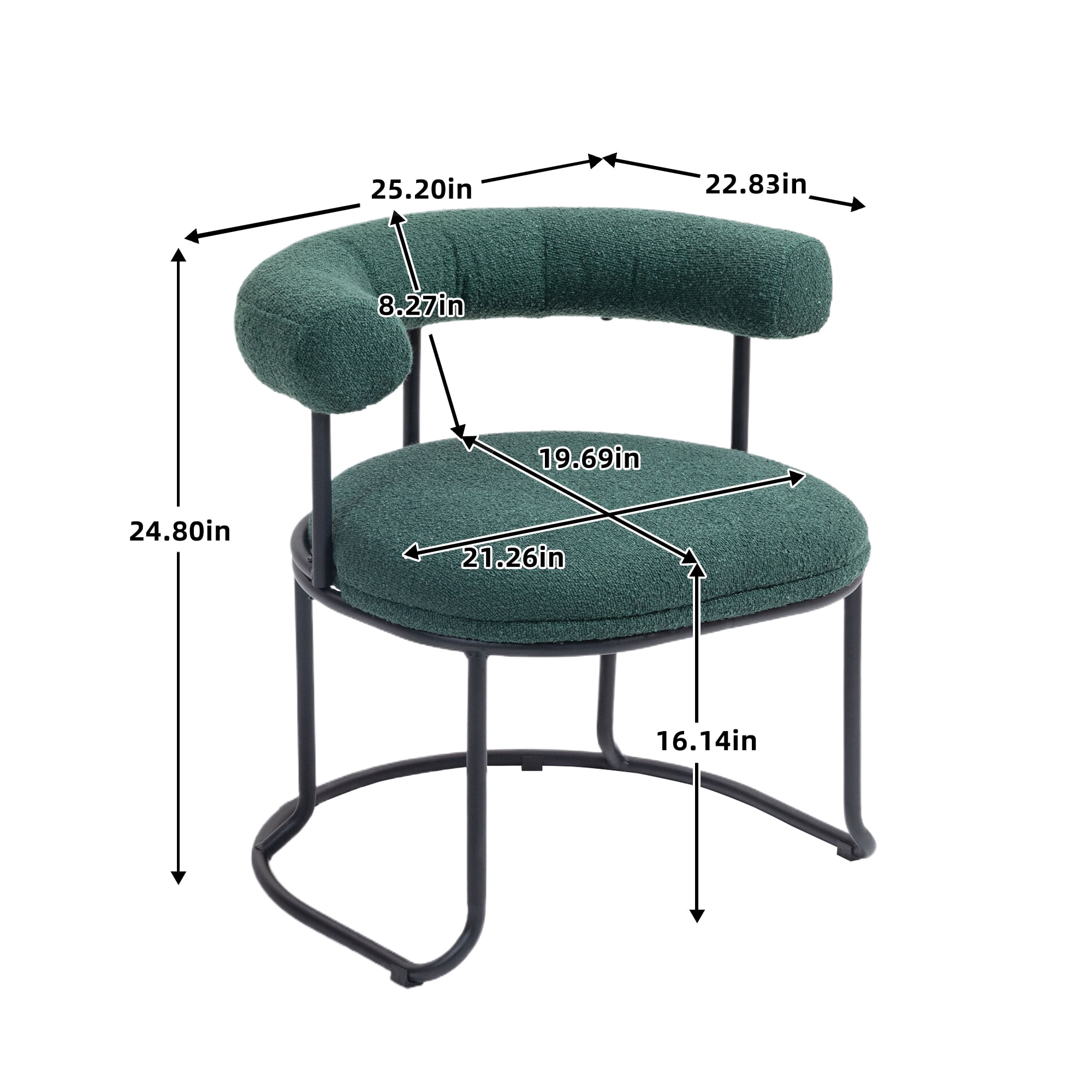 MAYEERTY House Hold Boucle Dining Chairs Set of 2, Mid-Century Modern Curved Backrest Chair, Round Upholstered Kitchen Chairs (Emerald Boucle)