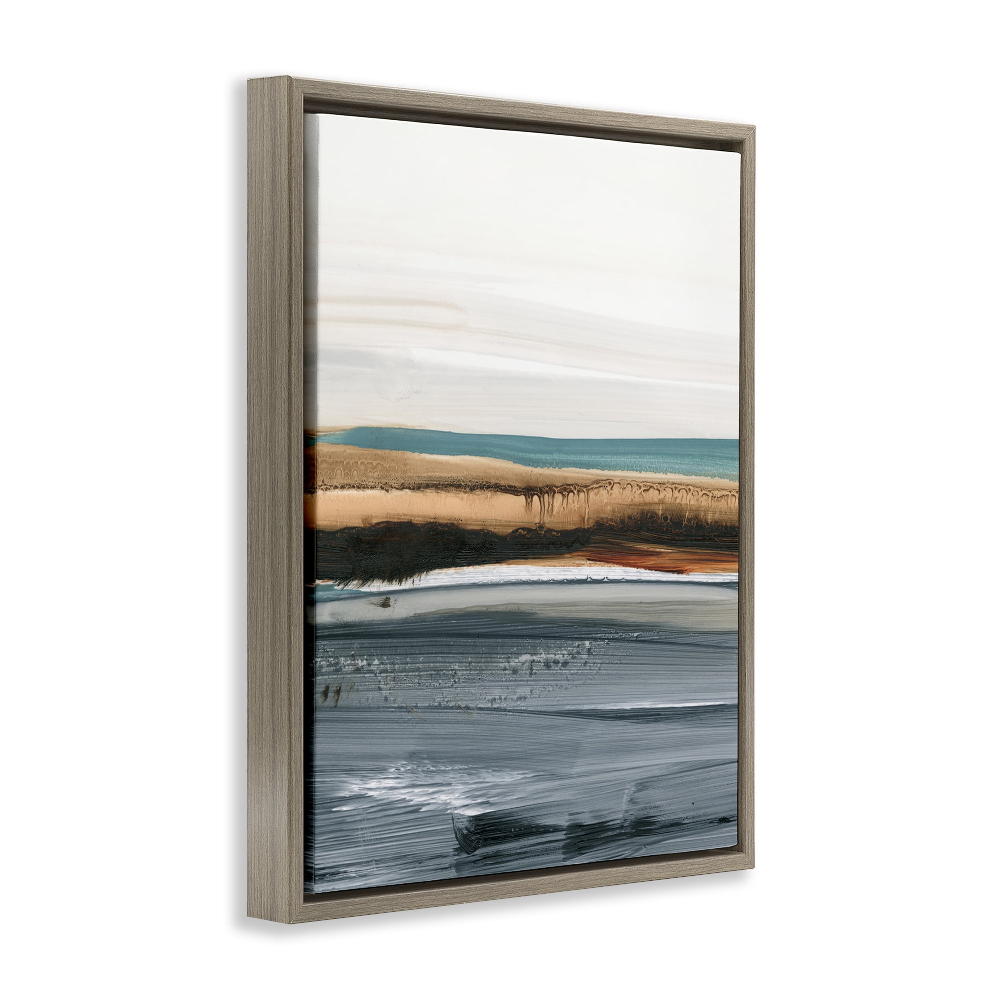 Stupell Industries Paint Strokes Beach Impression Abstract Painting Brown Floater Framed Canvas Art Print Wall Art, 17 x 21