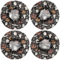 thumbnail image 2 of Shower Caps,Halloween Ghosts Castles and Pumpkins Waterproof Shower Cap for Women 4 Pieces,Double Reusable Hair Cover for Shower PEVA Elastic Stretch Hem, 2 of 7