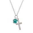 thumbnail image 2 of Delight Jewelry Silvertone Large Teal Paw Be Strong and Courageous Engraved Cross Zoey Necklace, 28", 2 of 4