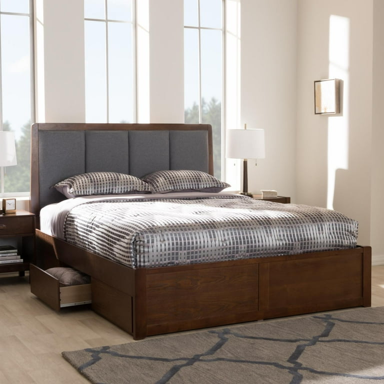 Baxton Studio Brannigan Modern and Contemporary Dark Grey Fabric Upholstered Walnut Finished King Size Storage Platform Bed Baxton Studio Brannigan Modern and Contemporary Dark Grey Fabric Upholstered Walnut Finished King Size Storage Platform Bed