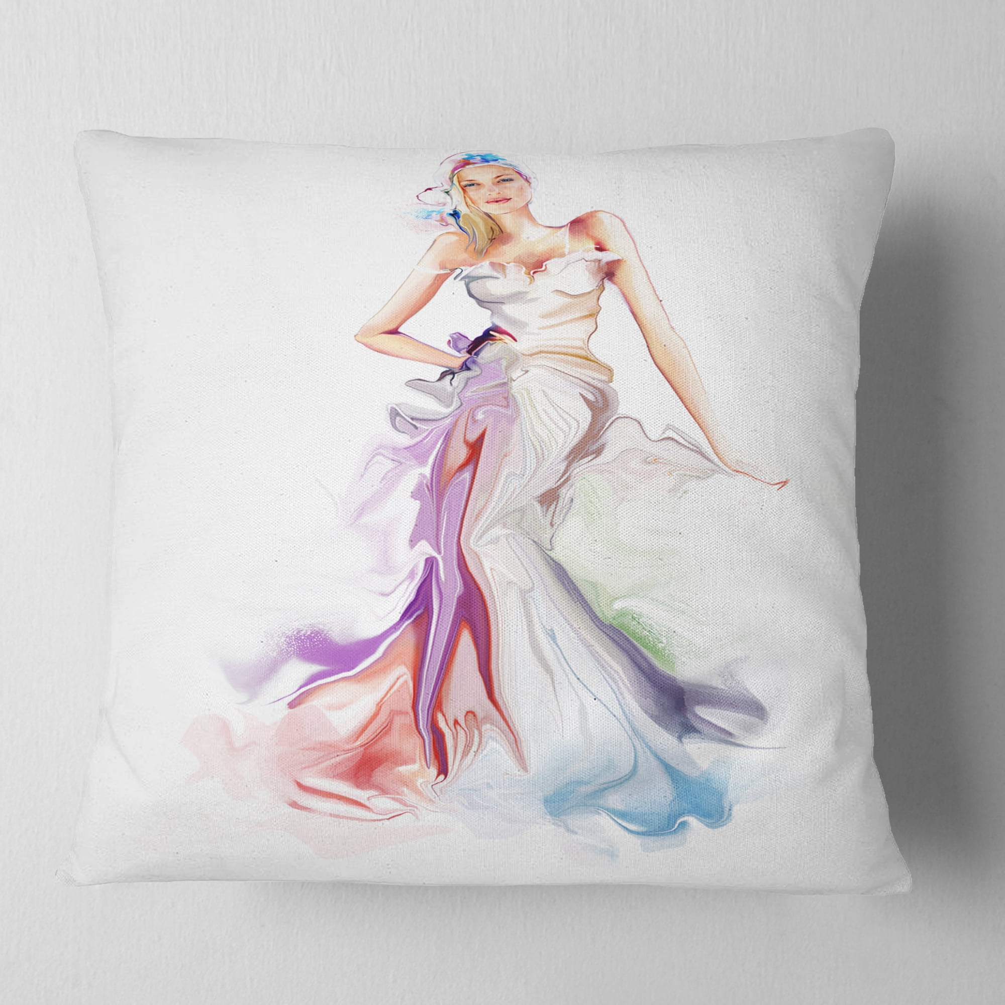 Designart Beautiful Fashion Girl - Contemporary Throw Pillow - 16x16
