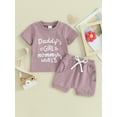 thumbnail image 2 of CIYCuIT Toddler Baby Girls Casual Shorts Sets Short Sleeve Letter Heart Print T-shirt with Solid Color Shorts 2Pcs 6M 12M 18M 24M 3T Infant Cute Summer Daily Outfits, 2 of 9