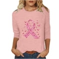 thumbnail image 2 of Jinhomg Fight Breast Cancer Awareness Tops for Women Trendy Pink Ribbon Graphic Tees Casual Comfort 3/4 Sleeve Crew Neck Holiday Blouse Fall Dressy Going Out Wear Pink XXL, 2 of 4