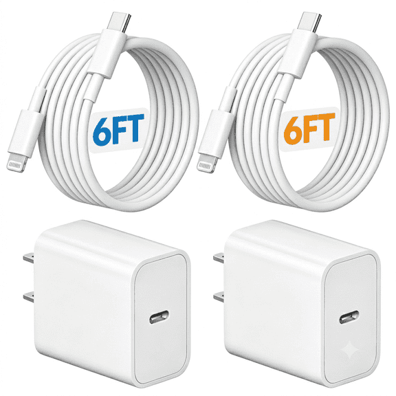 Axidou 2-Pack 20W USB C Fast Charger with 6FT Lightning Cable, High-Speed Power Adapter Compatible with iPhone 14 13 12 11 Pro Max, White