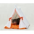 thumbnail image 2 of Baner Garden P515 Cat Small Dog House Tower Rattan Wicker Portable Furniture Tent Playpen with Soft Cushion, White and Orange Cushion, 2 of 5