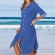 thumbnail image 4 of Vestido de manga larga con cuello en V sólido informal con botones de bolsillo para mujer a la moda Fridja  yut4813, 4 of 9