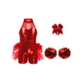 thumbnail image 1 of dPois Costume de Pom-Pom Girl pour Filles Enfants Tenue de Cheerleading Robe Justaucorps à Col Montant à Paillettes avec Rouge 10, 1 of 5