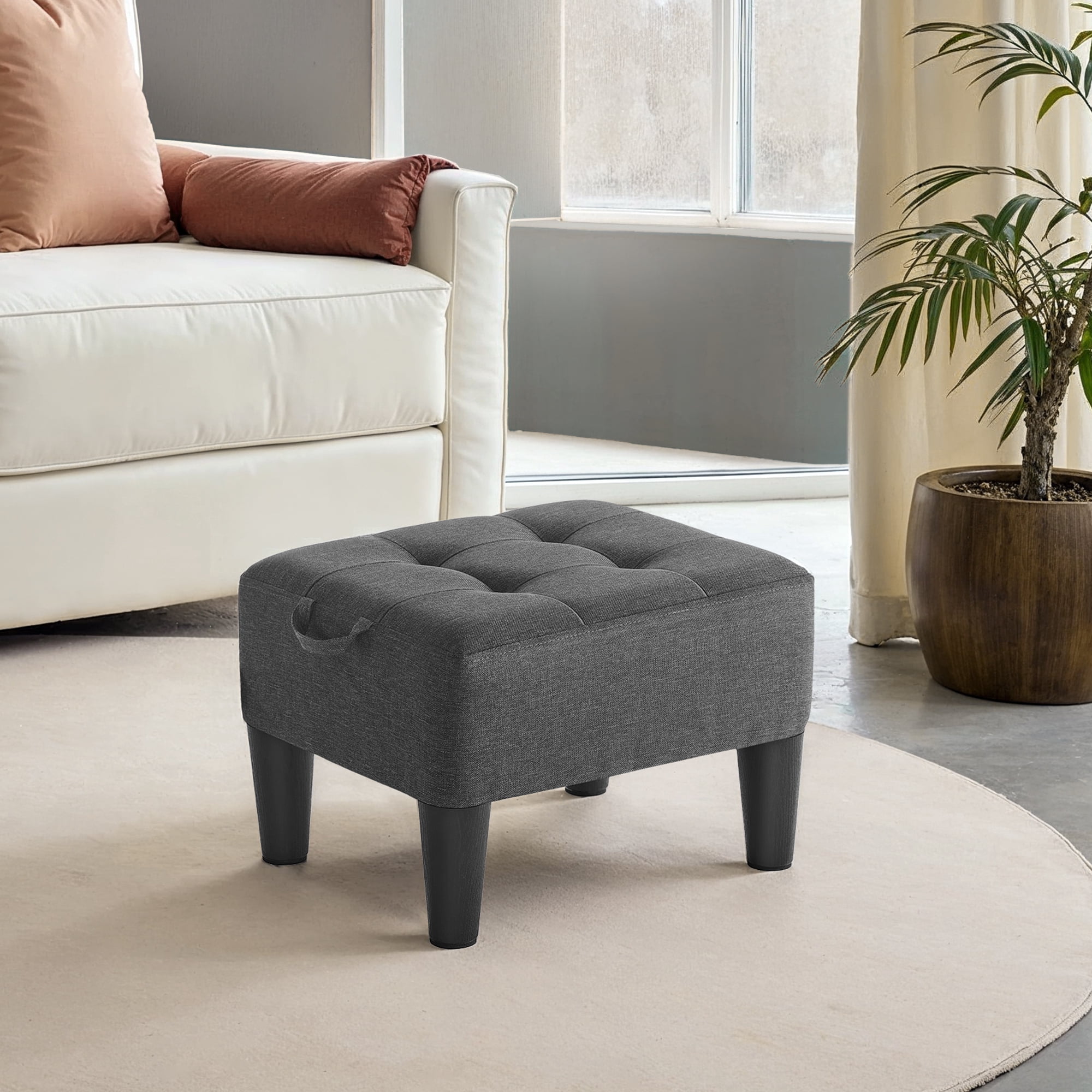 LEDREM Small Footstool Ottoman with Thick Cushion, Angled Legs & Hidden Storage Compartment, for Living Room Bedroom Entryway, Supports 330 lbs, Dark Gray