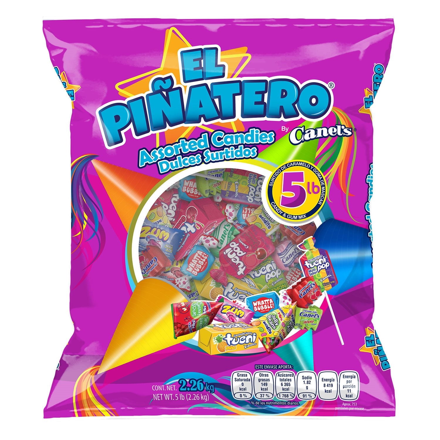 El Pinatero Pinata Party Candy Mix, Assorted Flavors, 5 lbs. With White Bowl By OMA