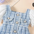 thumbnail image 6 of YWDJ Girls Party Dresses 2-8 Years Old Spring And Summer Dresses Bubble Sleeve Patchwork Plaid Pearl Small Ball Short Sleeved Dresses Blue 8Y, 6 of 8