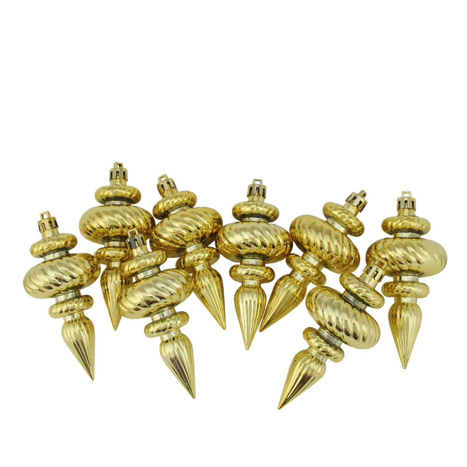 8ct Shiny Gold Swirl Shatterproof Christmas Finial Ornaments 4.25