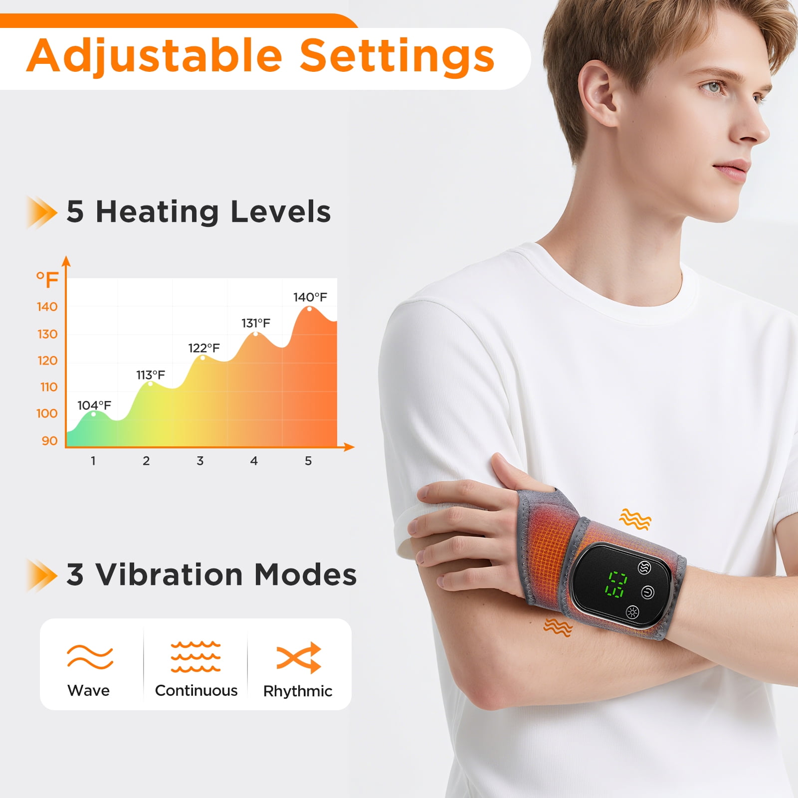 Wrist Heating Pad Wrap Massage, Heated Wrist Massager with 5 Heats and 3 Vibrations, Electric Heating Pads for Wrist, Auto Shut Off, Left Right Hand, Gifts for Family Travel