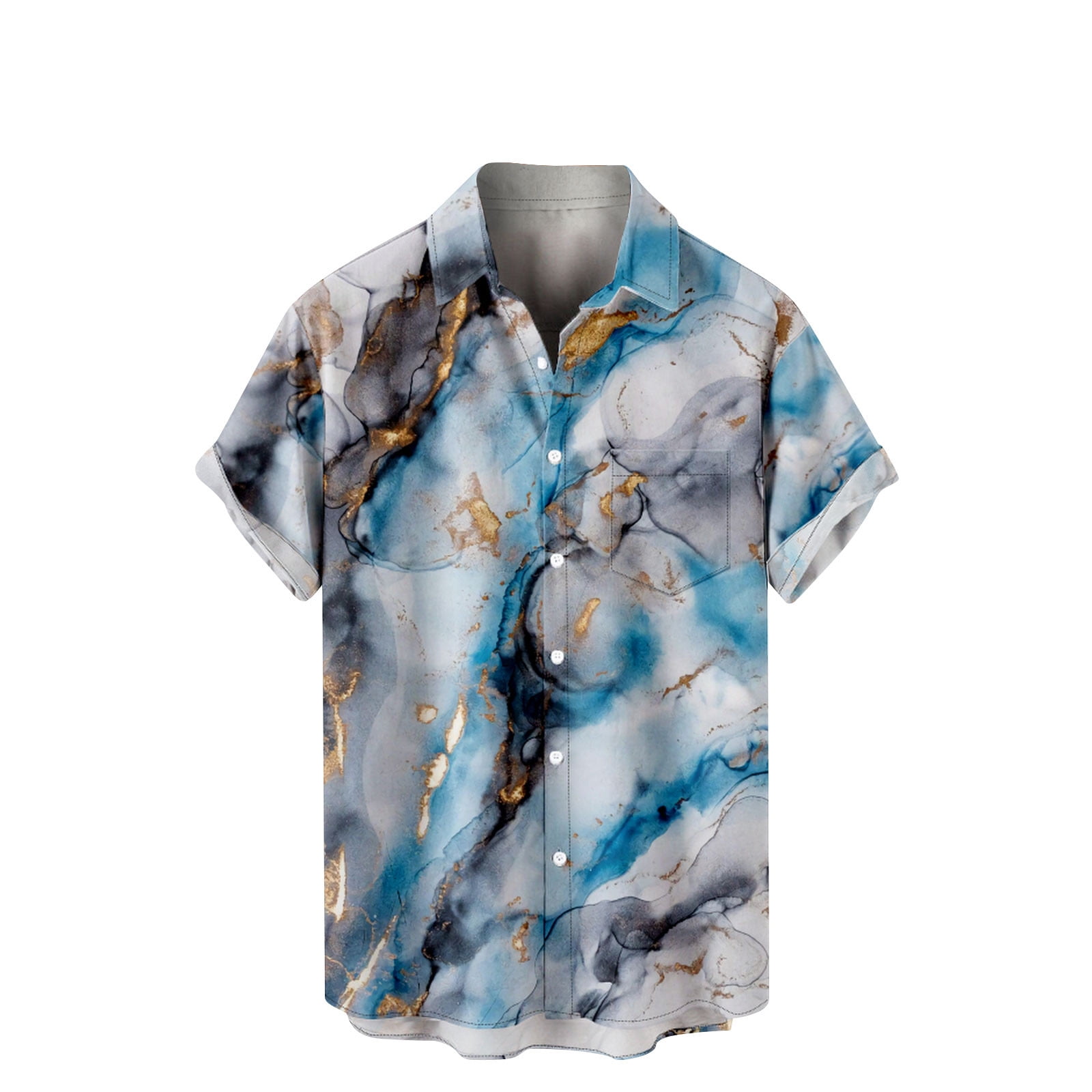 ZCFZJW Mens Casual Hawaiian Shirts Short Sleeve Button Down Beach Aloha  Shirts Big and Tall Regular Fit Marble Printing Summer Shirts Blue XL