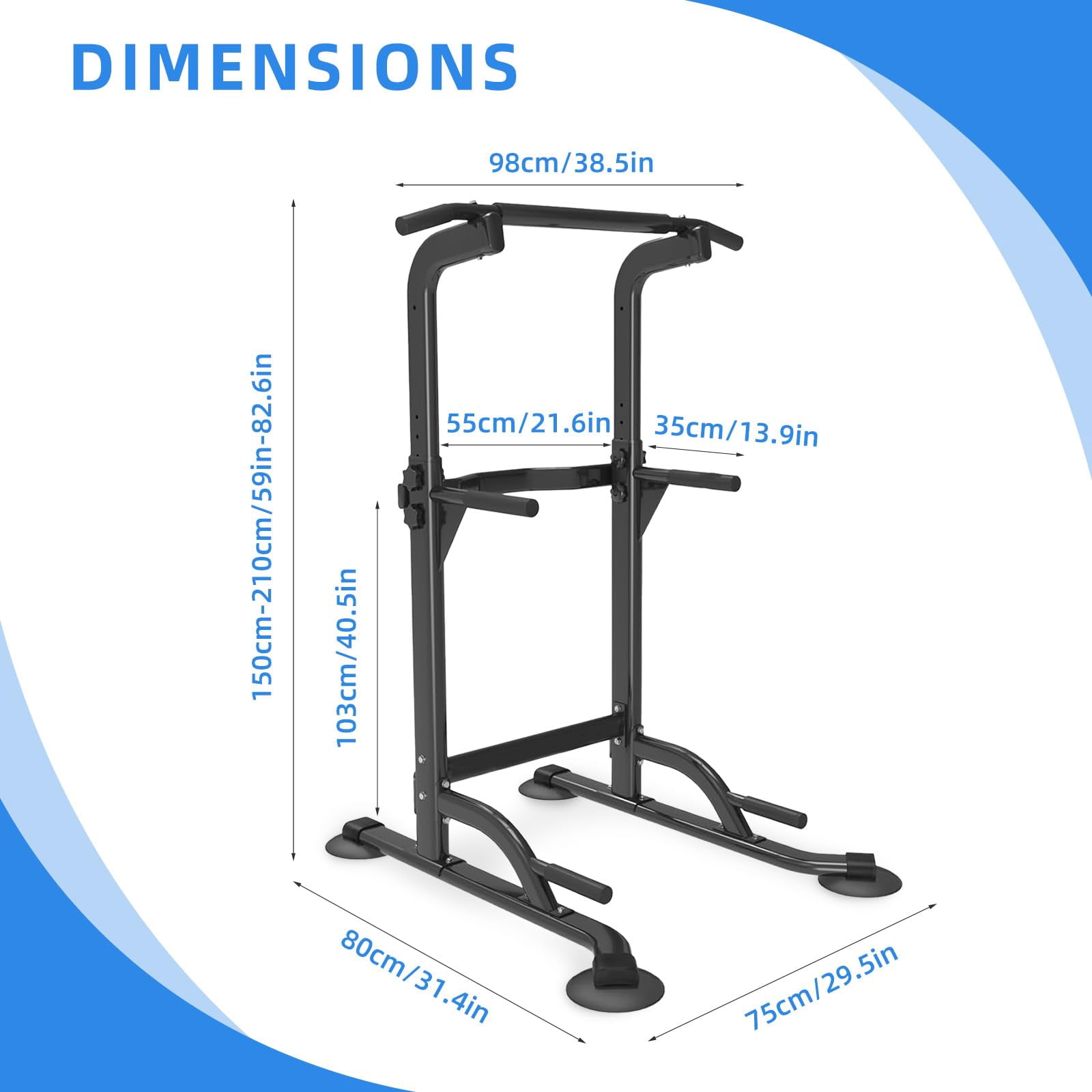 JaxShark Adjustable 82.6"H Power Tower Pull Up Dip Station Multi-Function Home Gym Strength Training,Black
