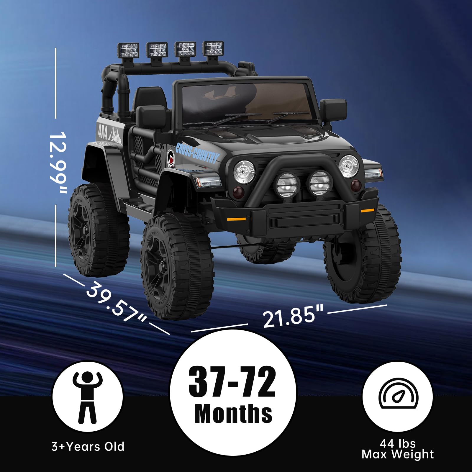 Garvee Ride On Car Truck, 12V Battery Electric Kids Toy with Remote Control, LED Lights and Realistic Horns, Black