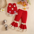 thumbnail image 2 of DXOUPM Girls Clothes Outfits Kids Ruffle Sleeveless Shirt and Flared Pants with Fringed Hem, 2 of 3