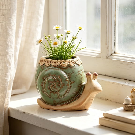 The Fleshy Flowerpot Ceramic Snails Cartoons Desktop Ornaments Flowerpot Gardening Decoration Home Mini Flowerpot