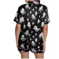 thumbnail image 4 of Women Halloween Printed Lapel Button Short Sleeve Shorts Pajama Set 2PC Home Set Matching Sets, 4 of 6