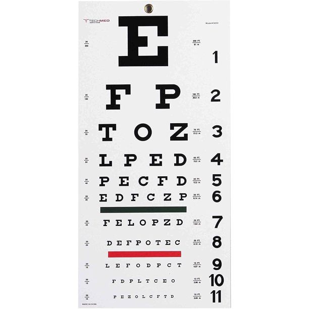 dukal eye chart 20 ft distance visual acuity testing