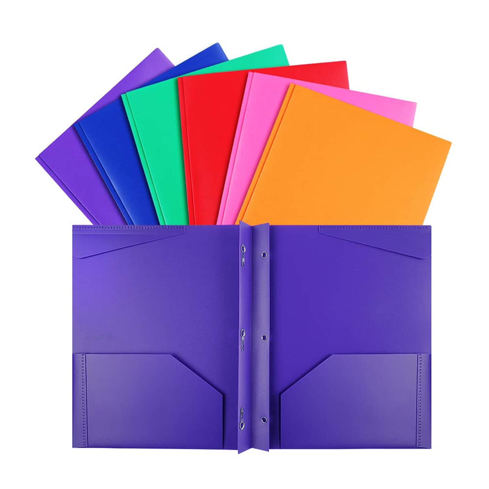 INFUN Plastic Pockets Folders with Brads, Heavy Duty