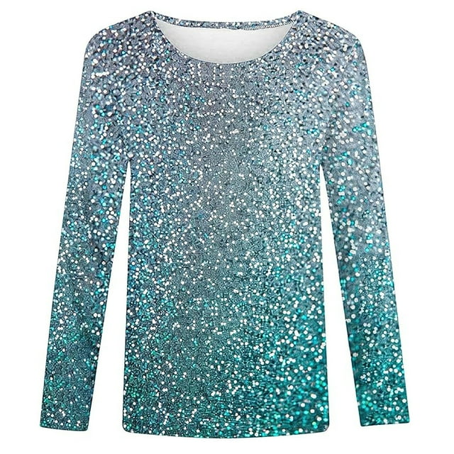 HNMKIU Hauts pour Filles Manches Longues Chandail à Sequins Imprimé Flash pour Enfants Chemise Ronde Décontractée Printemps Été pour Petites Filles à la Mode