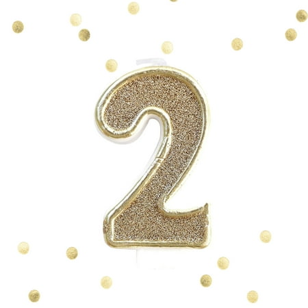 Candle Topper Case - Light Gold Glitter 2nd Birthday Candle Number 2 Two Cake Topper 2 Years