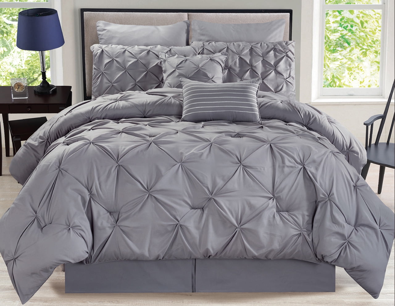 8 Piece Rochelle Pinched Pleat Gray Comforter Set Walmart Com