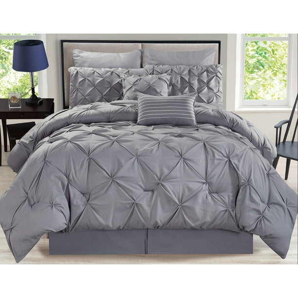8 Piece Rochelle Pinched Pleat Gray Comforter Set Walmart Com