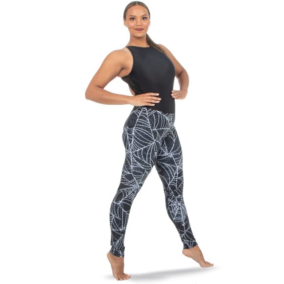 Alexandra Collection Leggings d'Entraînement de Sport Effrayantes Toile d'Araignée d'Halloween pour Femmes Noir/argent