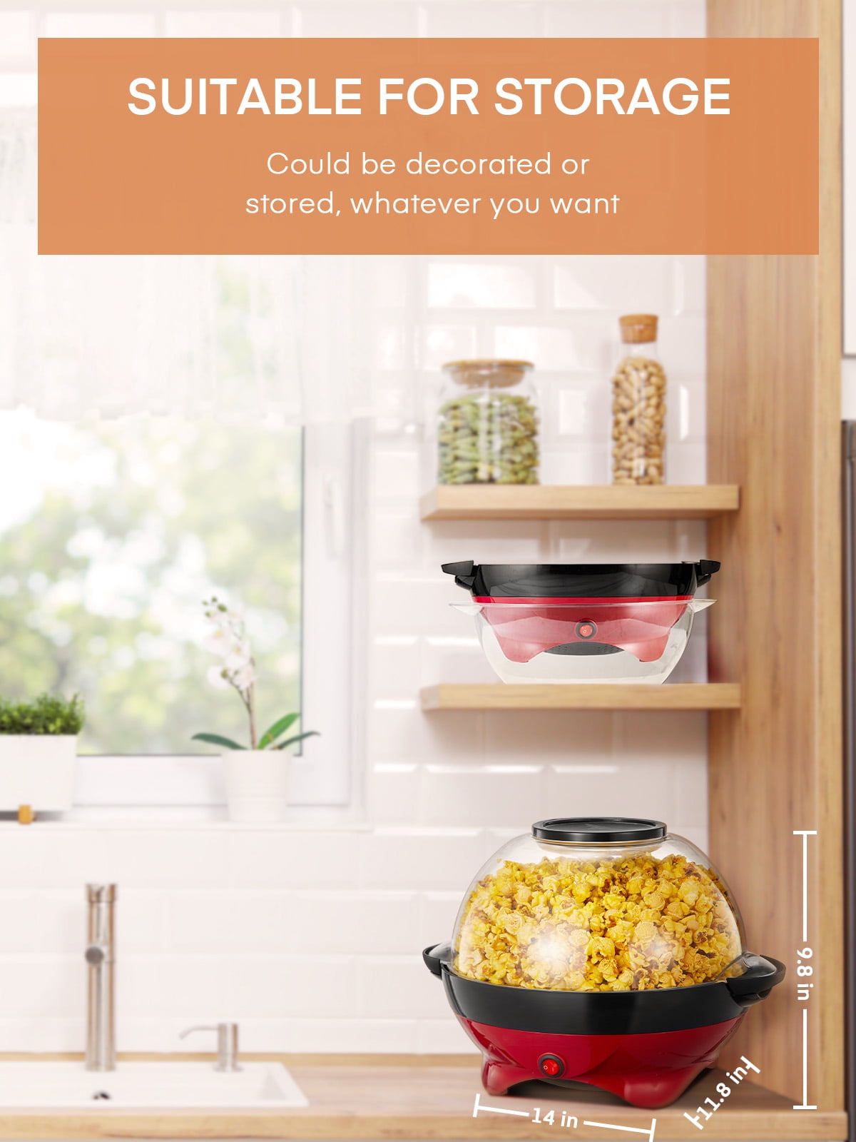 HOUSNAT Electric Popcorn Popper, 6-Quart/28-Cup, Fast Hot Oil Pop corn Maker Machine, Thicken Transparent Cover