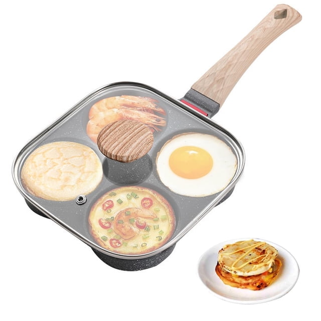 AMZYYDS sarten Antiadherente para huevos,sartens 4 huevos con Tapa de Vidrio,sartén para huevoS,sarten para huevo de cuatro agujeros,sartens antiadherente para huevo(negro 4 agujeros)