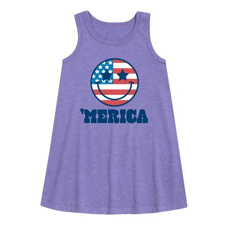 

Instant Message - Merica Smile Face - Toddler & Youth Girls A-line Dress