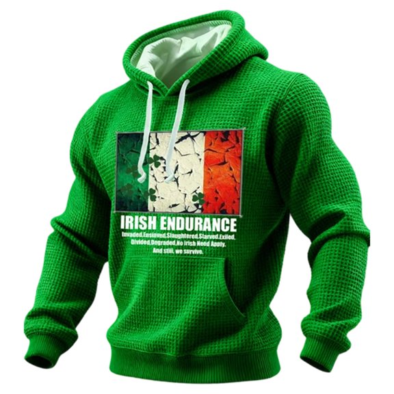 CONZONE Men's St. Patrick's Day Hoodies Green Letter Graphic Hoodie For Men Long Sleeve Pullover Hooded Sweatshirt Soft Fall Winter Sweatshirts