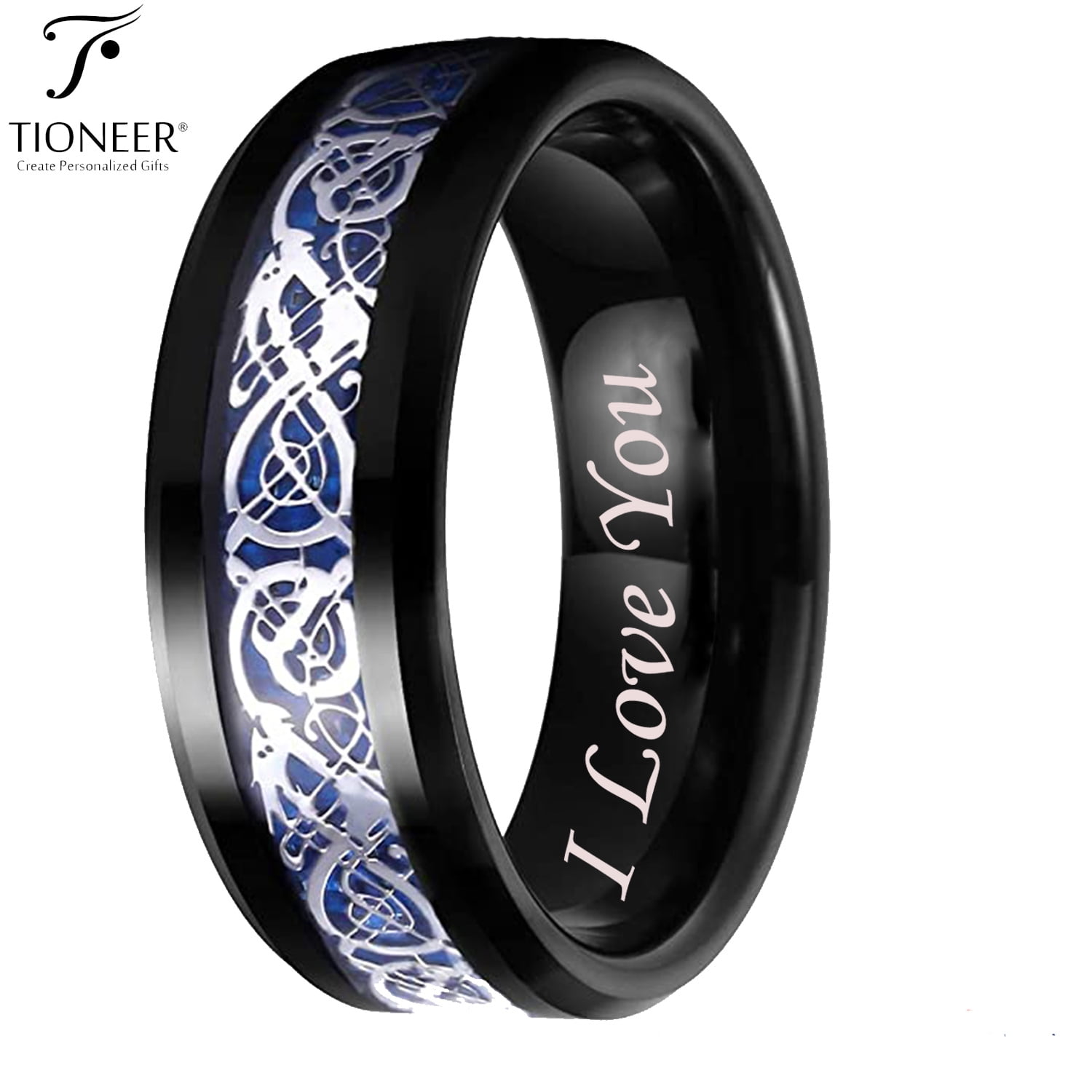 Free Engraving Tungsten Carbide Celtic Knot Dragon Black Wedding Band Ring 